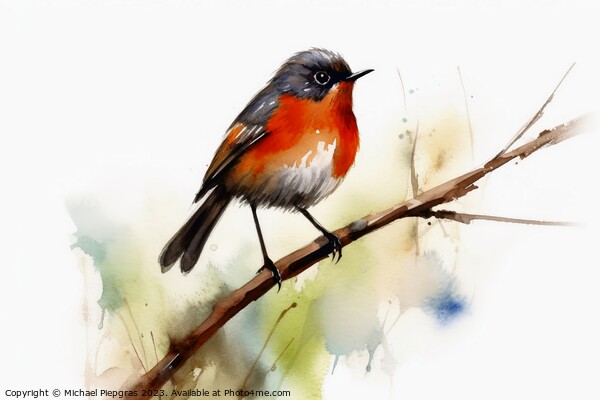 Watercolor painted garden redstart on a white background. Picture Board by Michael Piepgras