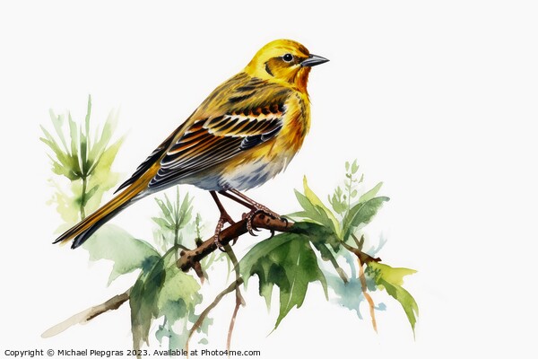 Watercolor painted yellowhammer on a white background. Picture Board by Michael Piepgras