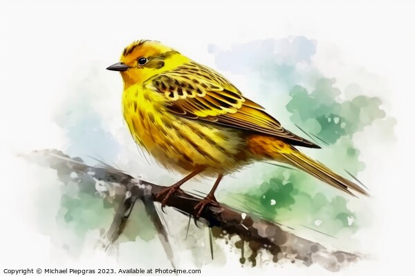 Watercolor painted yellowhammer on a white background. Picture Board by Michael Piepgras