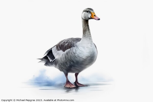 Watercolor painted grey goose on a white background. Picture Board by Michael Piepgras