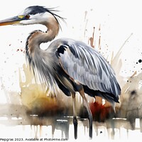 Buy canvas prints of Watercolor painted grey heron on a white background. by Michael Piepgras