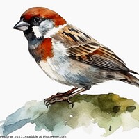 Buy canvas prints of Watercolor painted house sparrow on a white background. by Michael Piepgras