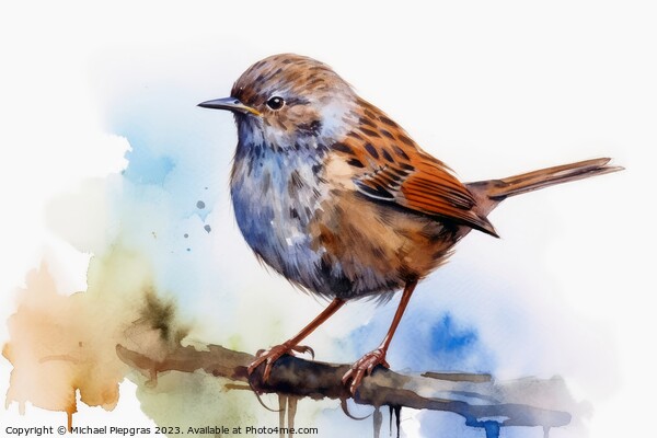 Watercolor painted dunnock on a white background. Picture Board by Michael Piepgras