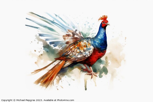 Watercolor painted hunting pheasant on a white background. Picture Board by Michael Piepgras