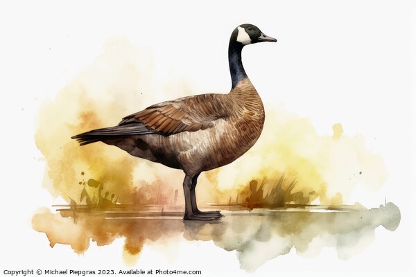 Watercolor painted canadian goose on a white background. Picture Board by Michael Piepgras