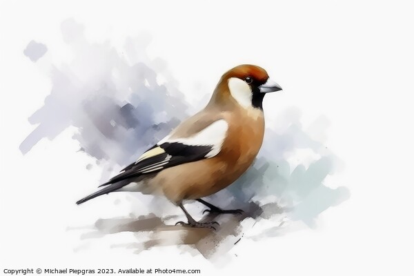 Watercolor painted hawfinch on a white background. Picture Board by Michael Piepgras