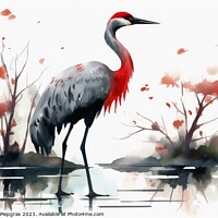 Buy canvas prints of Watercolor painted crane bird on a white background. by Michael Piepgras