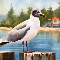 Buy canvas prints of Watercolor painted laughing gull on a white background. by Michael Piepgras