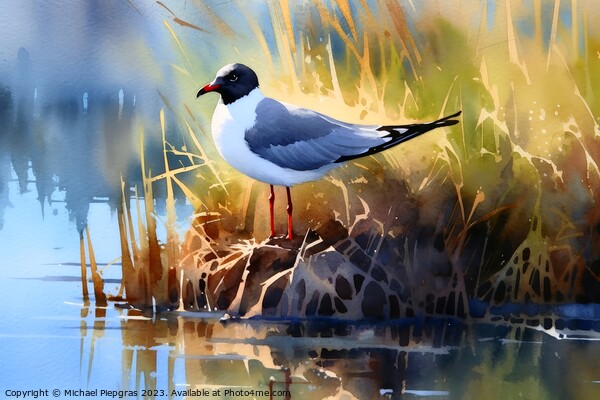 Watercolor painted laughing gull on a white background. Picture Board by Michael Piepgras