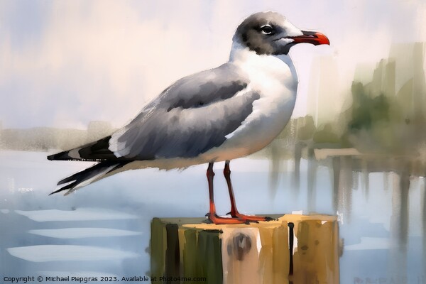 Watercolor painted laughing gull on a white background. Picture Board by Michael Piepgras