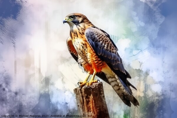 Watercolor painted merlin hawk on a white background. Picture Board by Michael Piepgras