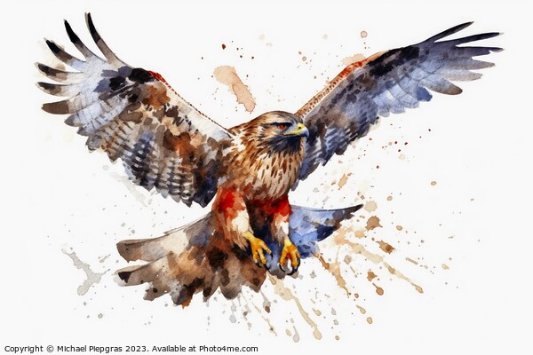 Watercolor painted merlin hawk on a white background. Picture Board by Michael Piepgras