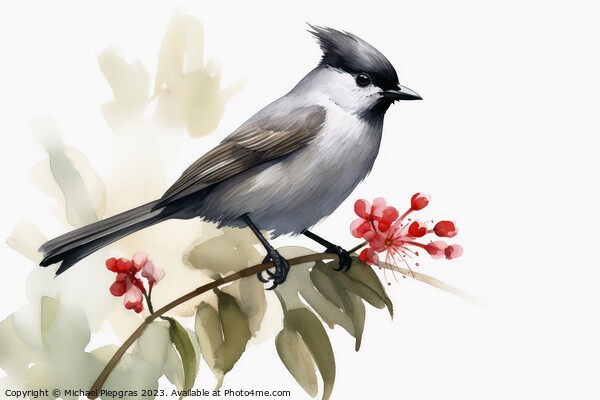 Watercolor painted eurasian blackcap on a white background. Picture Board by Michael Piepgras