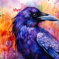 Buy canvas prints of Watercolor painted raven crow on a white background. by Michael Piepgras