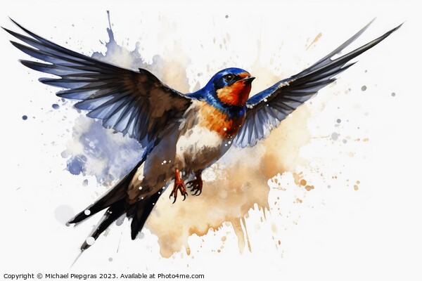 Watercolor painted swallow bird on a white background. Picture Board by Michael Piepgras