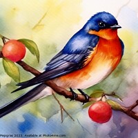 Buy canvas prints of Watercolor painted swallow bird on a white background. by Michael Piepgras