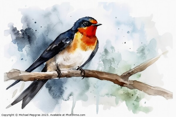 Watercolor painted swallow bird on a white background. Picture Board by Michael Piepgras