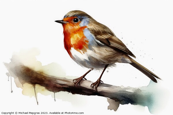 Watercolor painted robin bird on a white background. Picture Board by Michael Piepgras