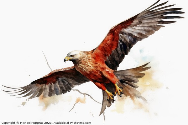 Watercolor painted red kite bird on a white background. Picture Board by Michael Piepgras