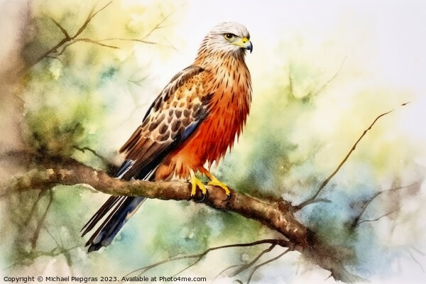 Watercolor painted red kite bird on a white background. Picture Board by Michael Piepgras