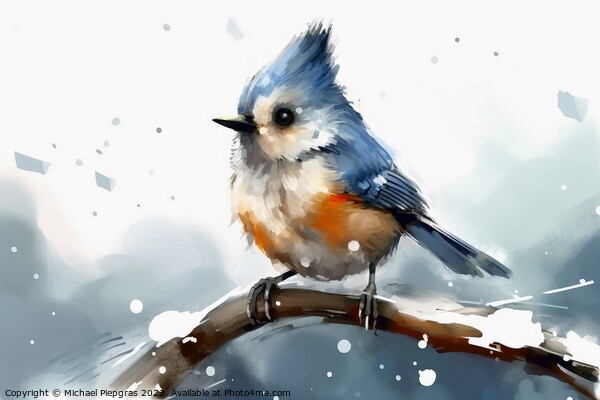 Watercolor painted titmouse bird on a white background. Picture Board by Michael Piepgras