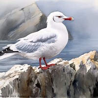 Buy canvas prints of Watercolor painted silver gull on a white background. by Michael Piepgras