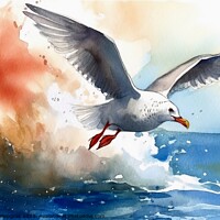 Buy canvas prints of Watercolor painted silver gull on a white background. by Michael Piepgras