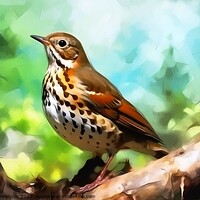 Buy canvas prints of Watercolor painted song thrush bird on a white background. by Michael Piepgras