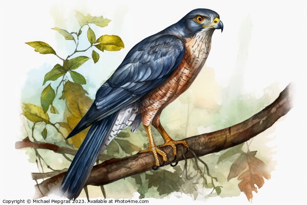 Watercolor painted sparrowhawk on a white background. Picture Board by Michael Piepgras