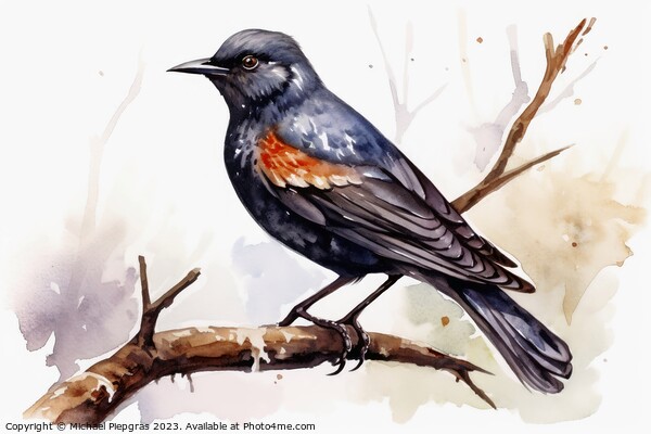 Watercolor painted starling on a white background. Picture Board by Michael Piepgras