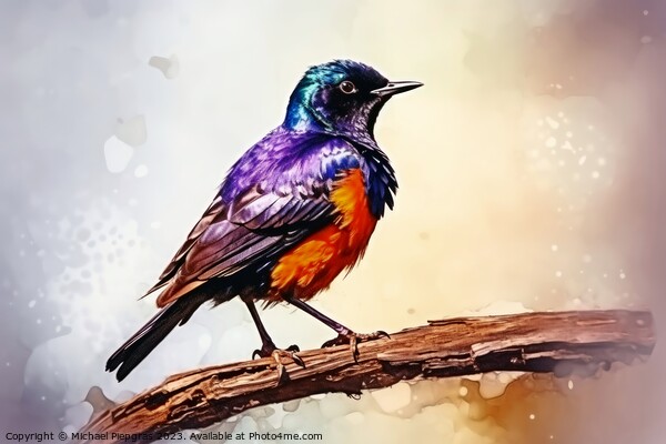 Watercolor painted starling on a white background. Picture Board by Michael Piepgras