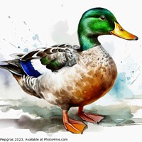 Buy canvas prints of Watercolor painted mallard duck on a white background. by Michael Piepgras