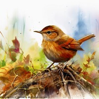 Buy canvas prints of Watercolor painted wren bird on a white background. by Michael Piepgras