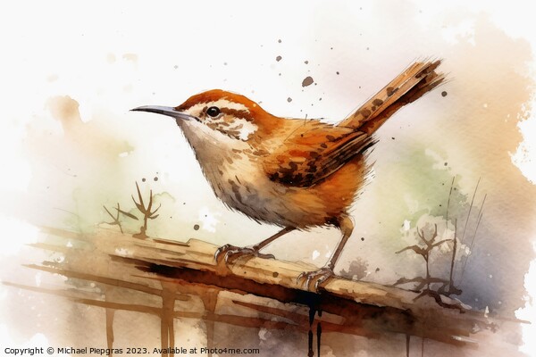 Watercolor painted wren bird on a white background. Picture Board by Michael Piepgras