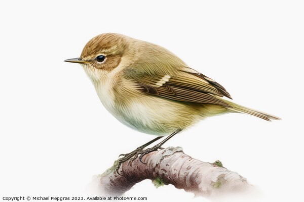 Watercolor painted chiffchaff bird on a white background. Picture Board by Michael Piepgras