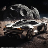 Buy canvas prints of A sportscar driving on the moon created with generative AI techn by Michael Piepgras