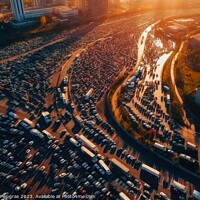 Buy canvas prints of Aerial view of a highway with a huge traffic jam created with ge by Michael Piepgras
