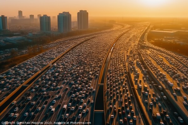 Aerial view of a highway with a huge traffic jam created with ge Picture Board by Michael Piepgras