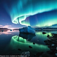 Buy canvas prints of An iceberg landscape with water reflection the aurora borealis i by Michael Piepgras