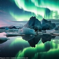 Buy canvas prints of An iceberg landscape with water reflection the aurora borealis i by Michael Piepgras