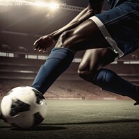 Buy canvas prints of Close up of a soccer player kicking the ball created with genera by Michael Piepgras