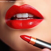 Buy canvas prints of Close up of putting red lipestick to woman lips created with gen by Michael Piepgras