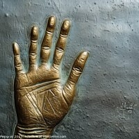 Buy canvas prints of Metal surface background with the relief imprint of a human hand by Michael Piepgras