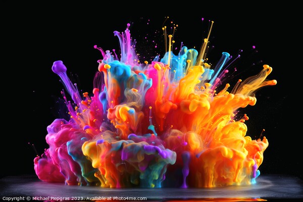 Raindow colored liquid explosion created with generative AI tech Picture Board by Michael Piepgras