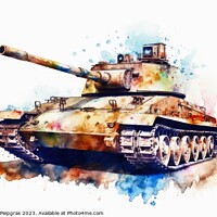 Buy canvas prints of Watercolor of a tank on a white background created with generati by Michael Piepgras