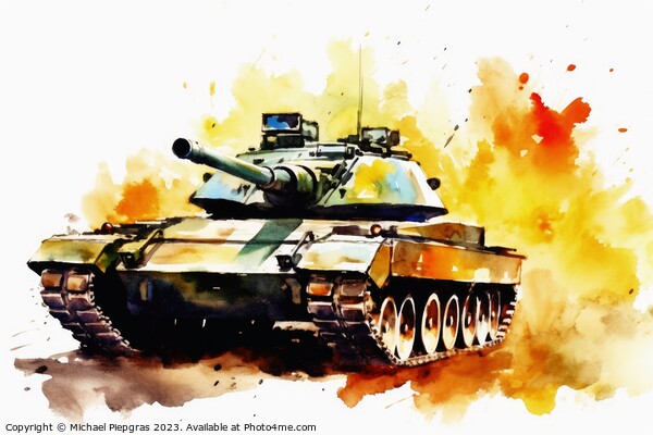 Watercolor of a tank on a white background created with generati Picture Board by Michael Piepgras