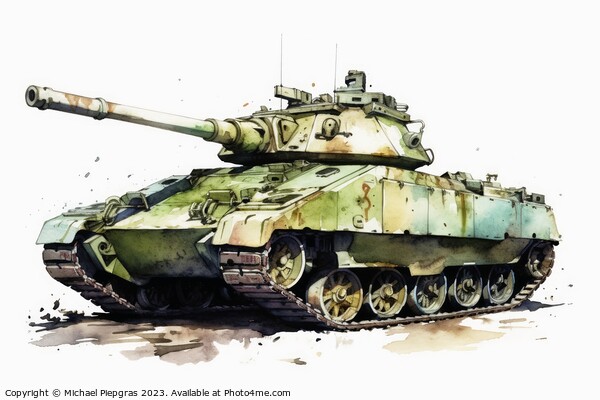 Watercolor of a tank on a white background created with generati Picture Board by Michael Piepgras