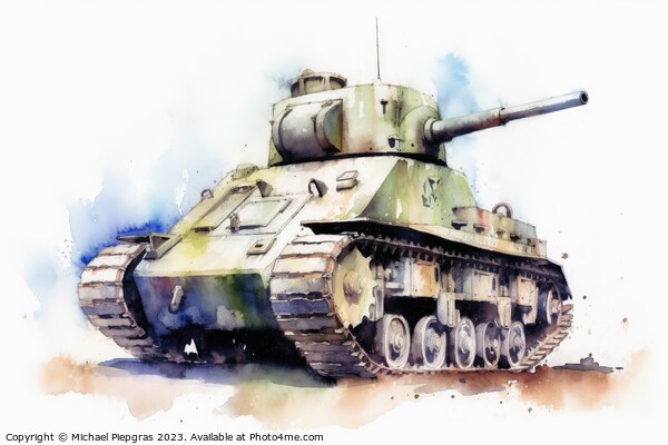 Watercolor of a tank on a white background created with generati Picture Board by Michael Piepgras