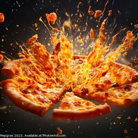 Buy canvas prints of Exploding pizza on a dark background created with generative AI  by Michael Piepgras