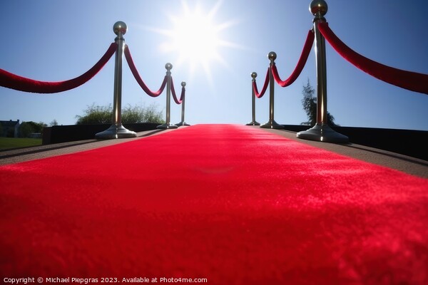 Red carpet low angle view created with generative AI technology. Picture Board by Michael Piepgras